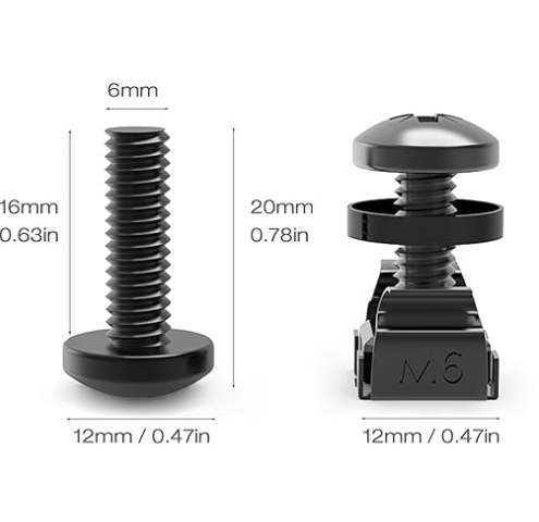 60-Pack M6 Rack Screws and Nuts Kit for Server Cabinets